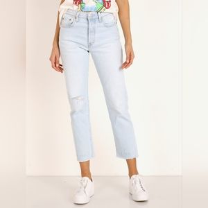 Levi's Premium 501 Crop Light Wash Denim Jeans Rip Ankle Length Size 26